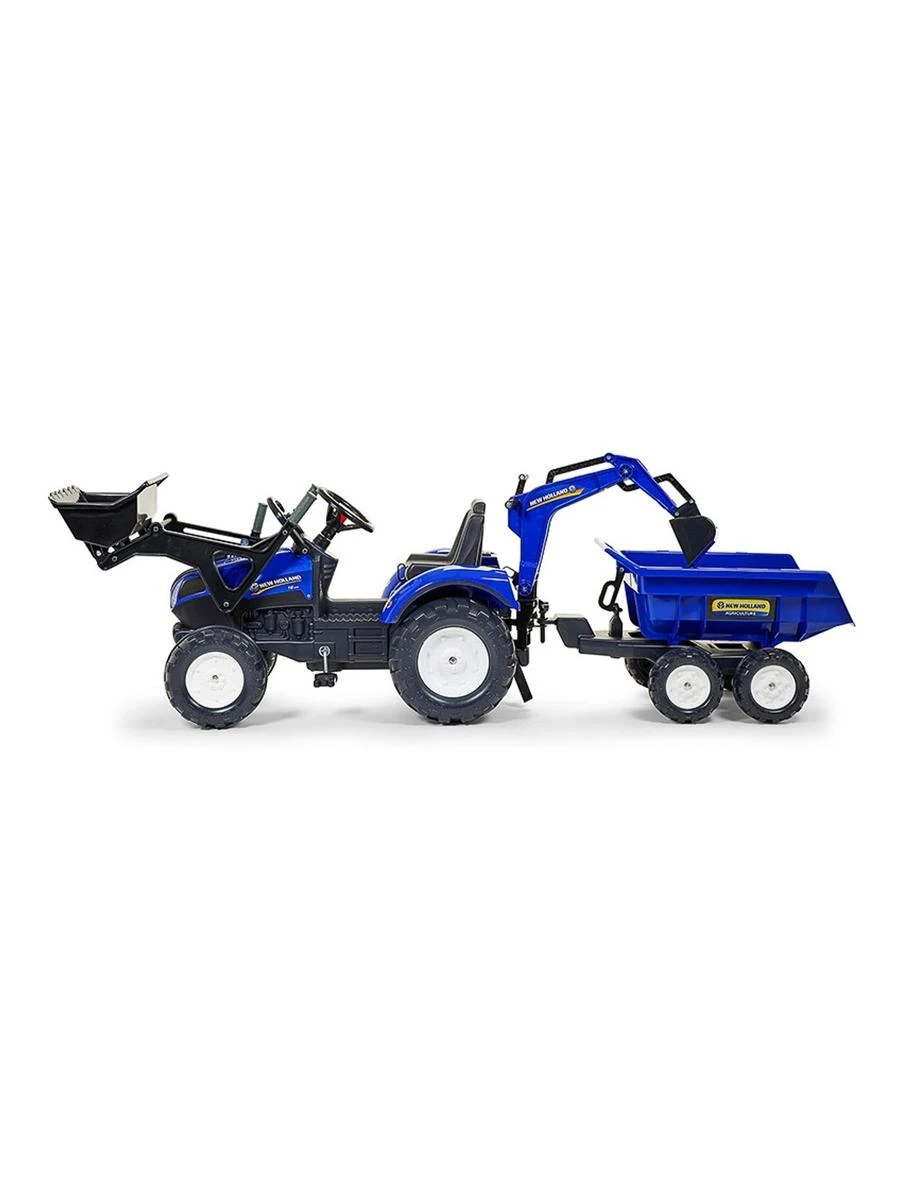 Pedalinis traktorius FALK New Holland su priekaba mėlynas