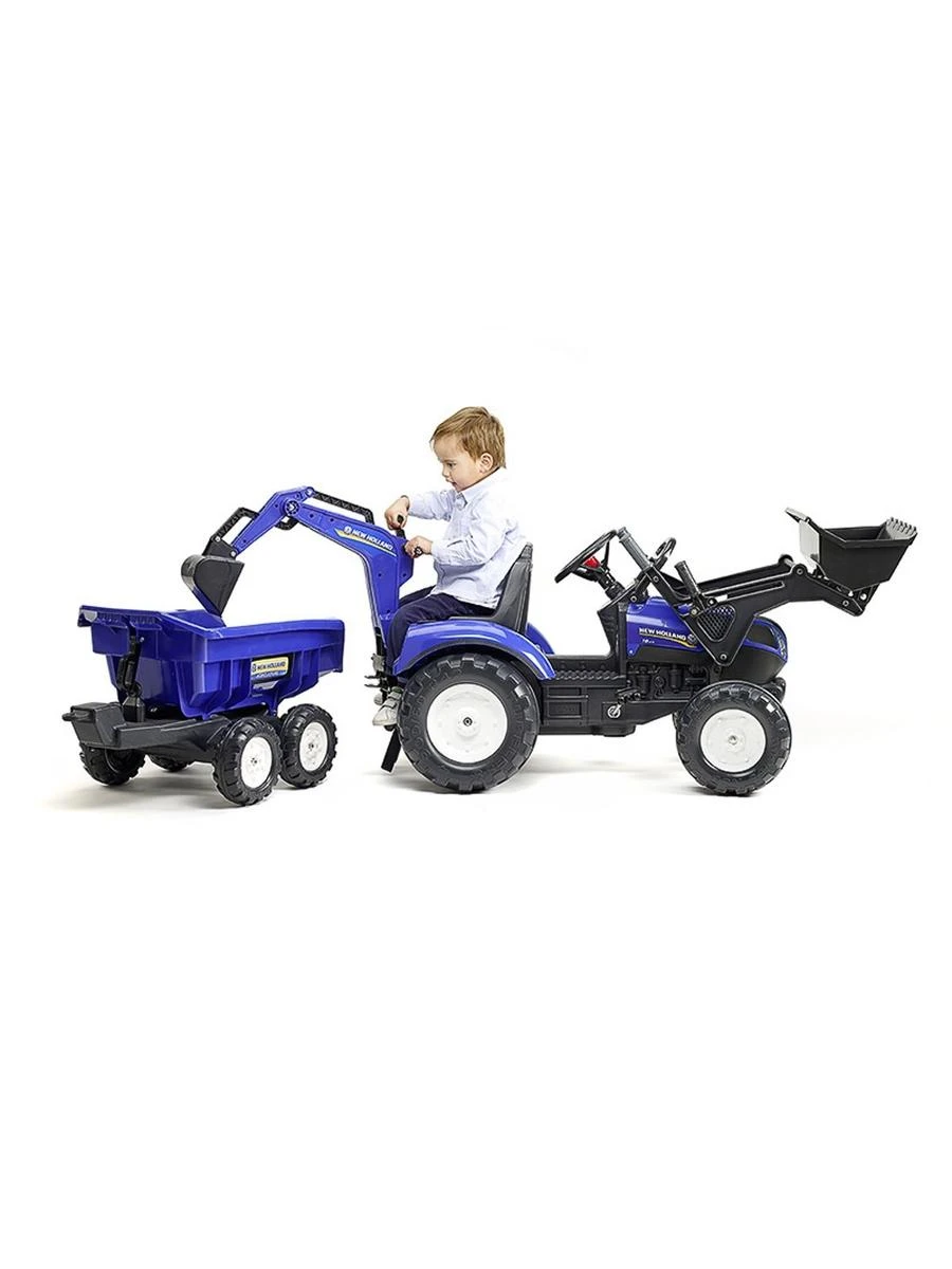 Pedalinis traktorius FALK New Holland su priekaba mėlynas