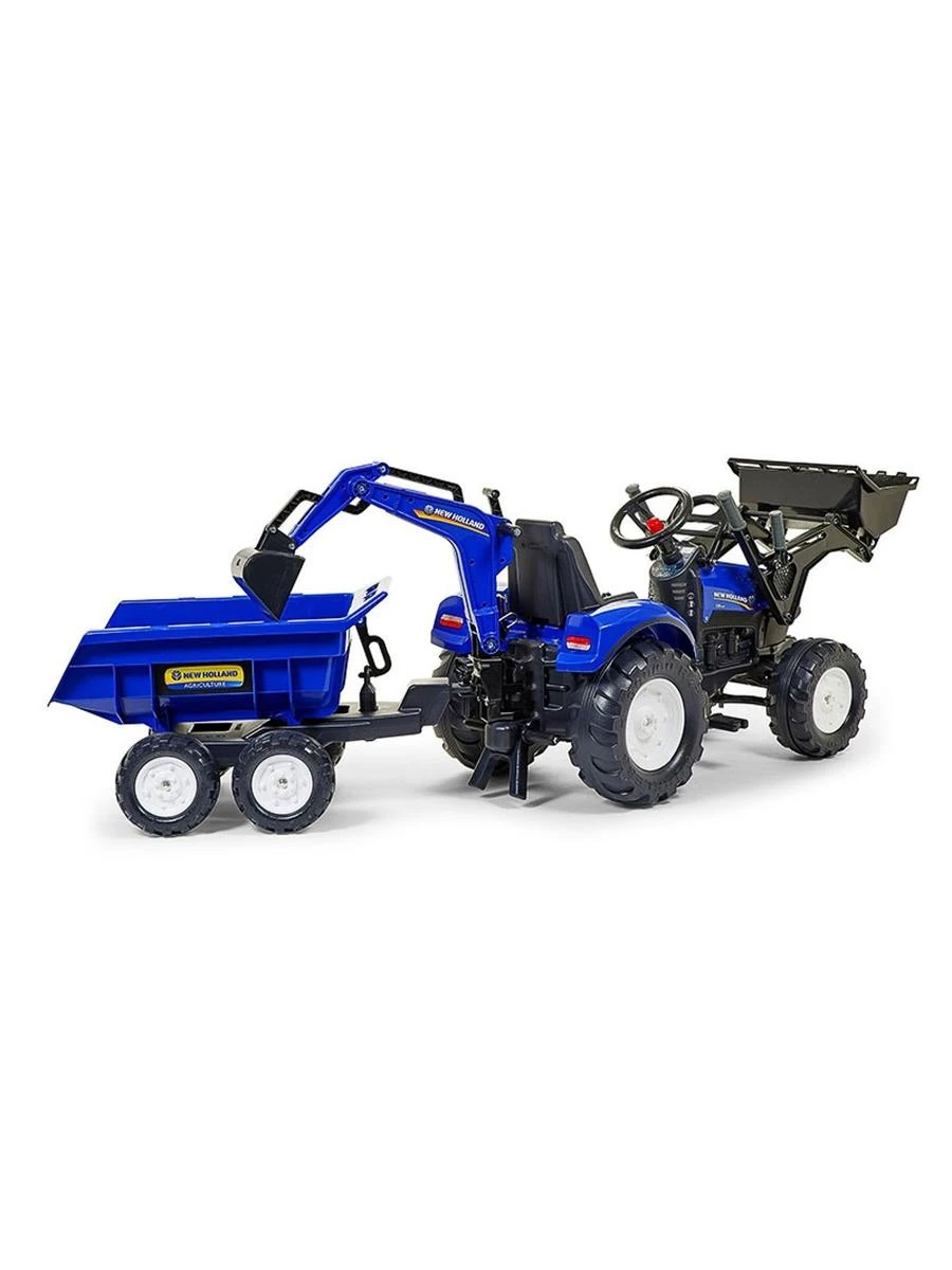 Pedalinis traktorius FALK New Holland su priekaba mėlynas