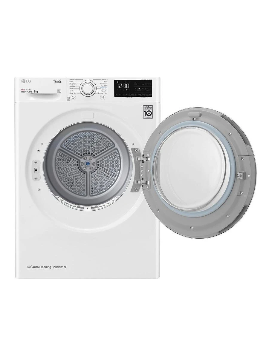 Džiovyklė LG Džiovintuvas RH80V3AV6N Energijos vartojimo efektyvumo klasė A++, Kraunamas iš priekio, 8kg, LED jutiklinis ekranas, Gylis 69 cm, Wi-Fi, Baltas