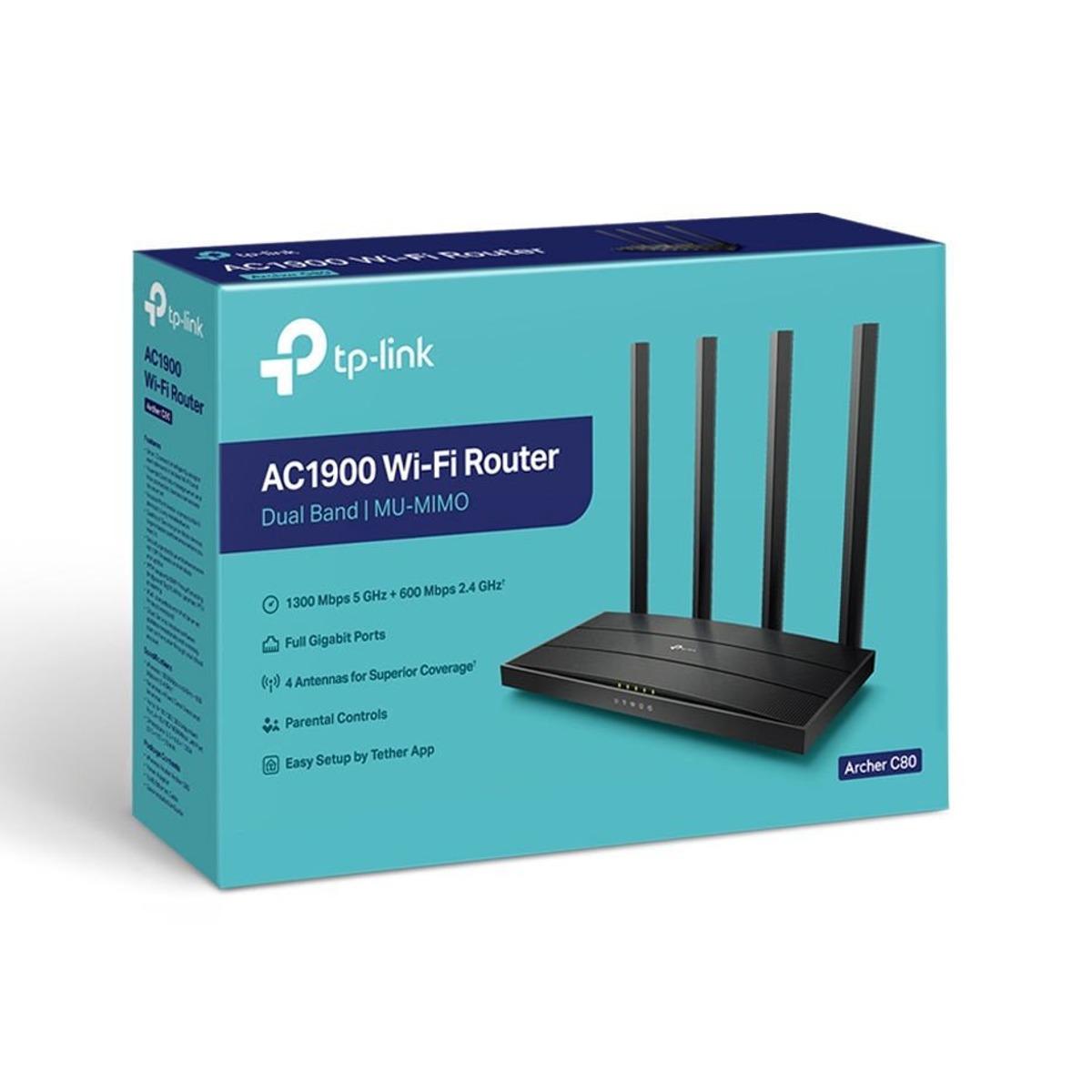 TP-LINK Archer C80 TP-Link Archer C80 AC1900 Dviejų juostų belaidis 802.11ac Gbit maršrutizatorius 4xLAN MU-MIMO