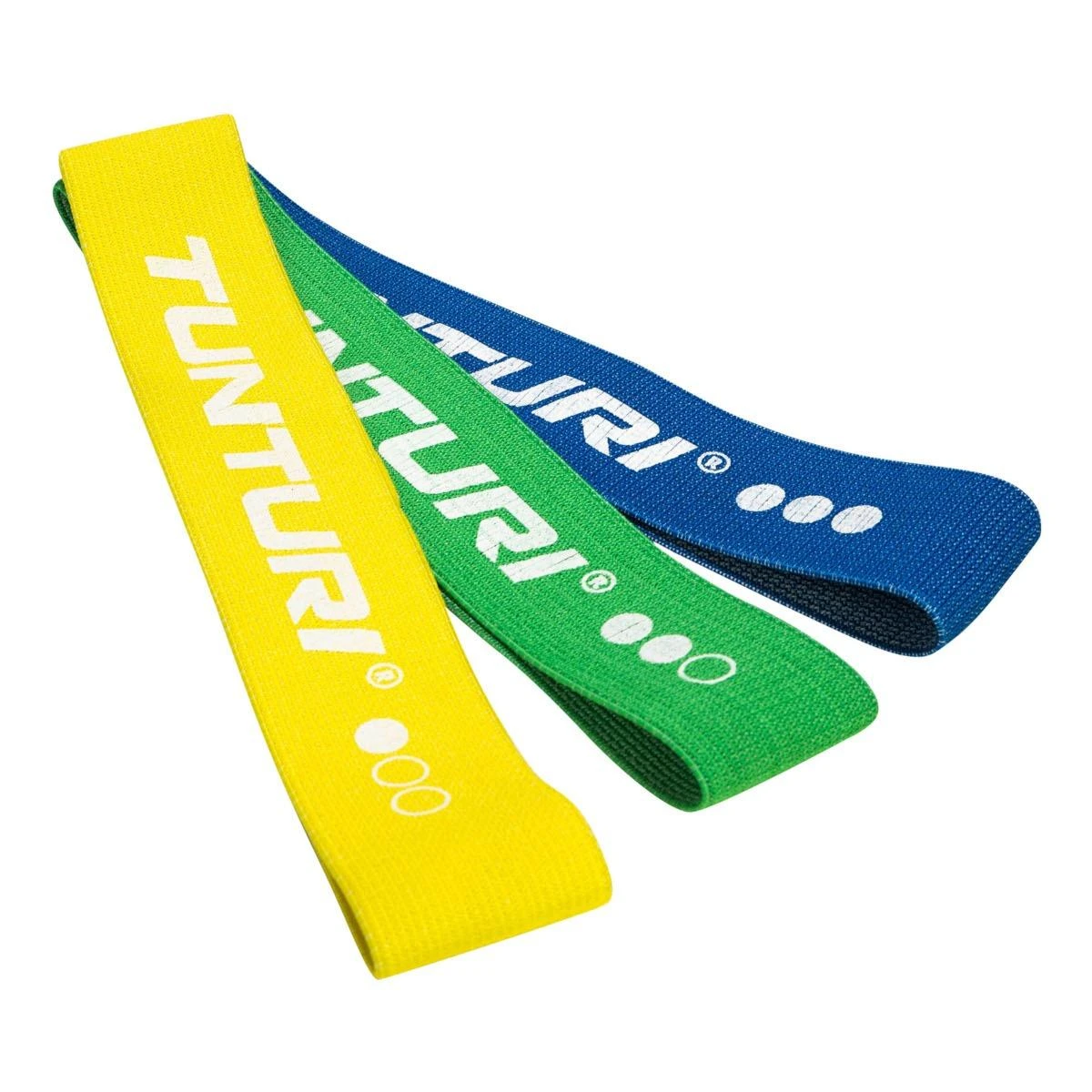 Mini treniruočių juostos TUNTURI CENTURI TEXTILE RESISTANCE BAND RINKINYS, 3 vnt.
