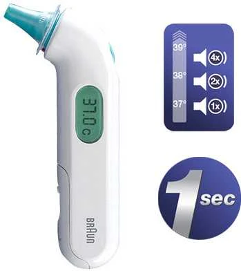 Braun Thermoscan 3 infraraudonųjų spindulių ausies termometras IRT3030 Atminties funkcija, Matavimo laikas 1 s, Baltas