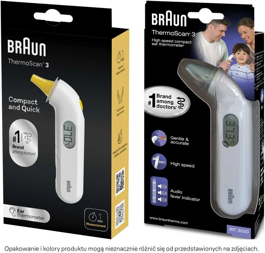Braun Thermoscan 3 infraraudonųjų spindulių ausies termometras IRT3030 Atminties funkcija, Matavimo laikas 1 s, Baltas