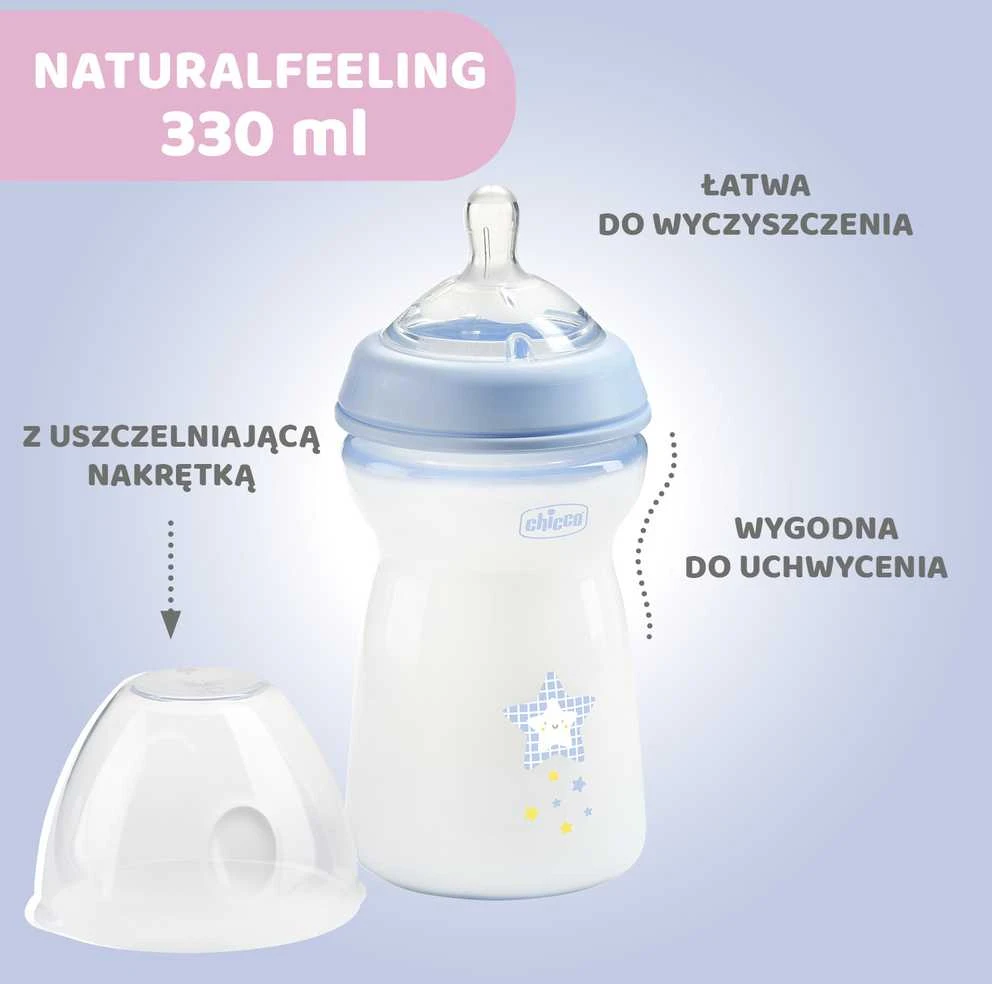 Chicco Naturalfeeling Mėlyna Baby Bottle Fast Flow buteliukas kūdikiams 330ml 6m