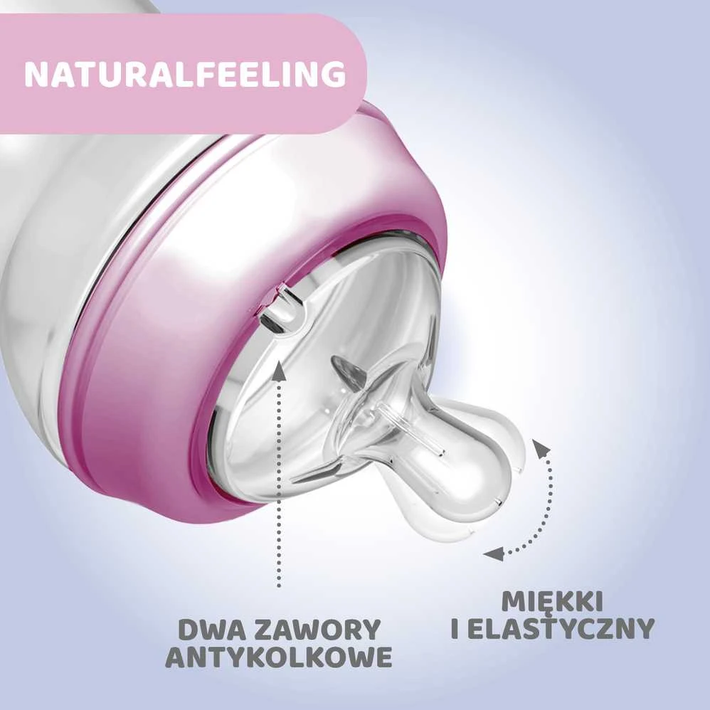 Chicco Buteliukas plastikowa NaturalFeeling rožinė 350ml 6m+