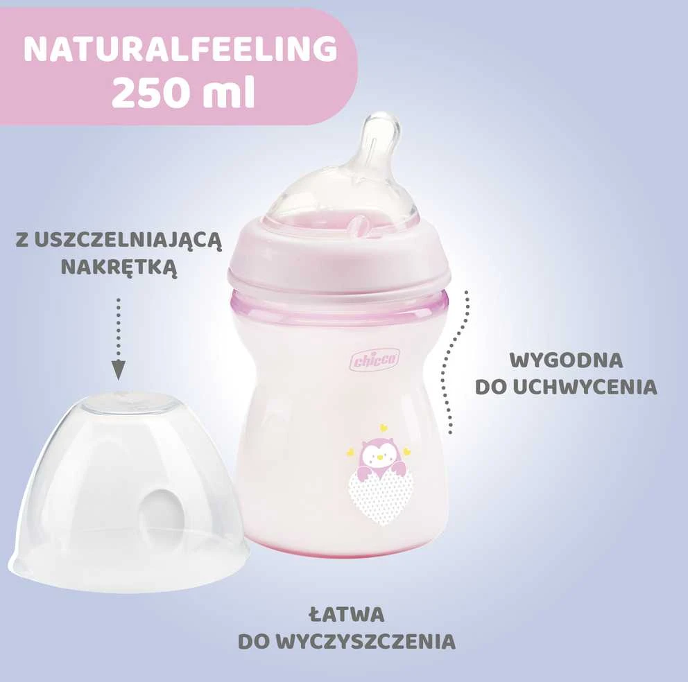 Chicco NaturalFeeling rožinis buteliukas 250ml su dangteliu
