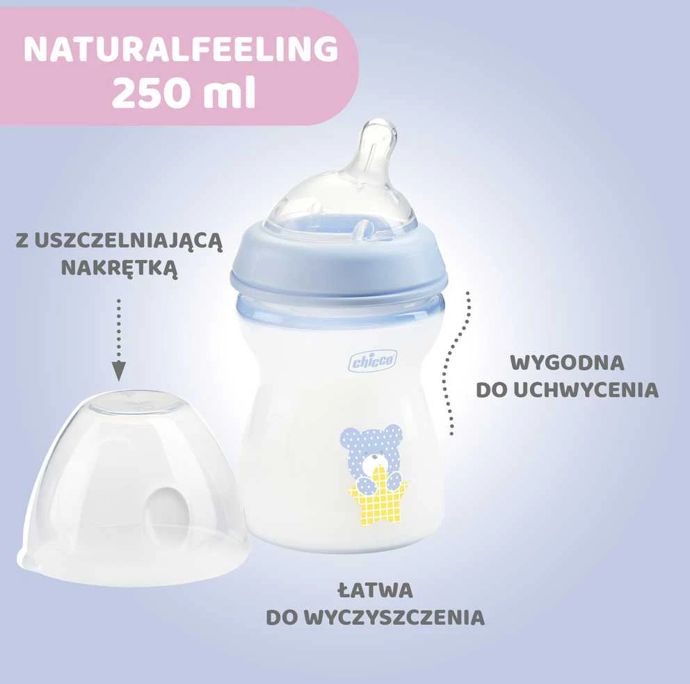 Chicco Bib Nat-Feel 2m Boy silikoninis maitinimo buteliukas vidutinio tėkmės 250ml