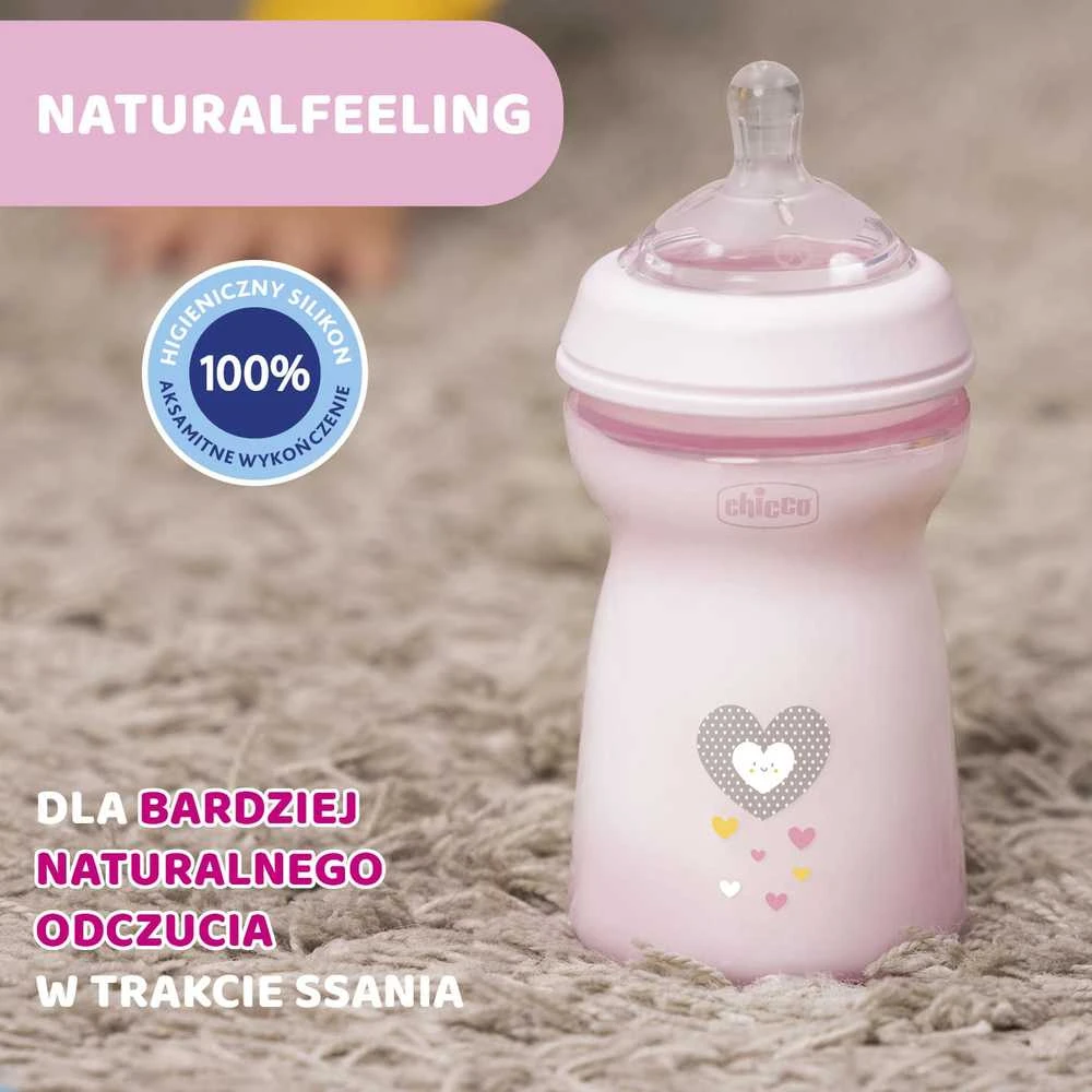 Chicco Buteliukas plastikowa NaturalFeeling rožinė 350ml 6m+