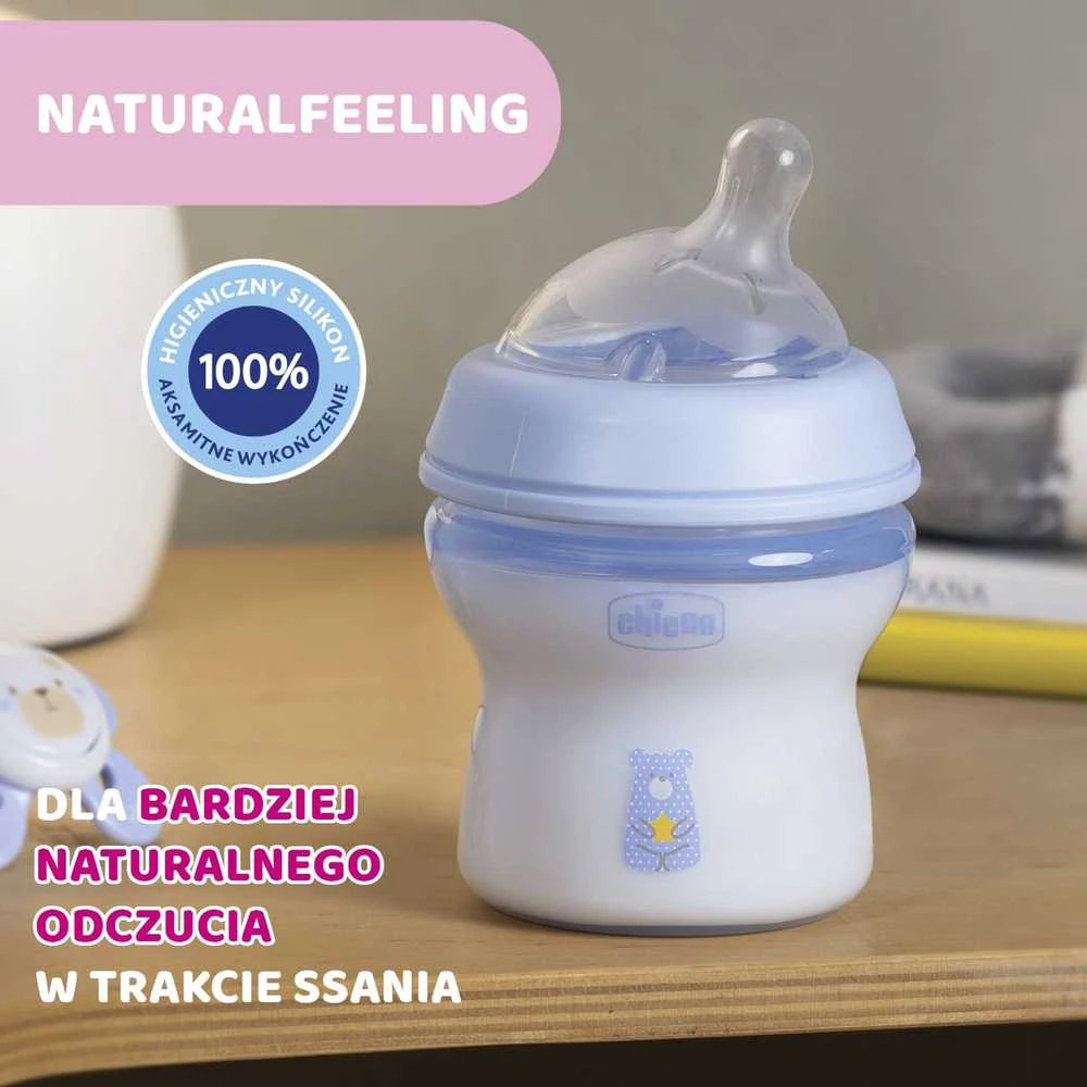 Chicco NaturalFeeling 150 ml buteliukas su meškiuku