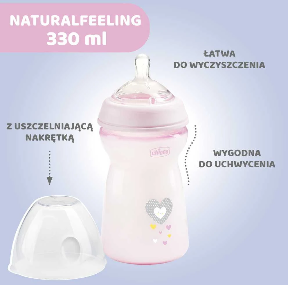 Chicco Buteliukas plastikowa NaturalFeeling rožinė 350ml 6m+