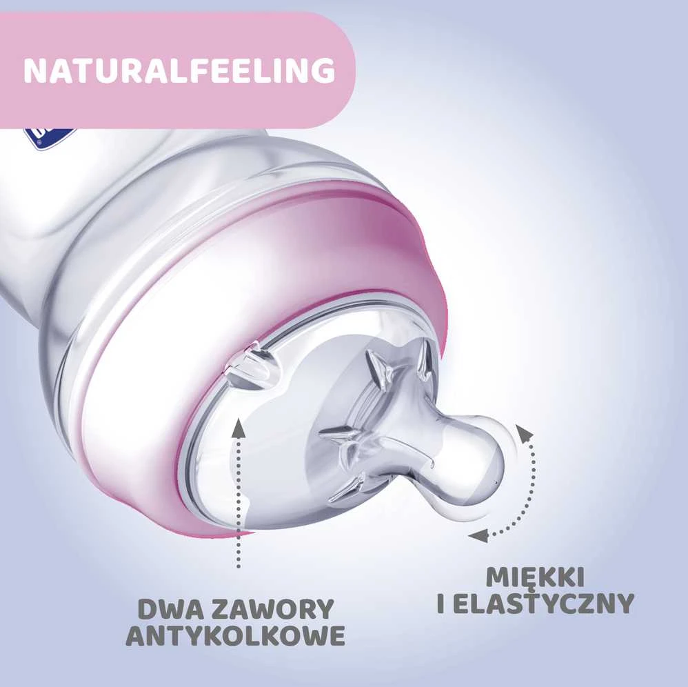 Chicco Buteliukas plastikowa NaturalFeeling rožinė 250ml 2m+