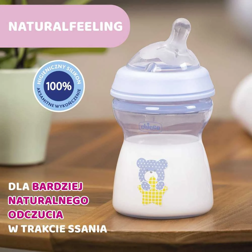 Chicco Bib Nat-Feel 2m Boy silikoninis maitinimo buteliukas vidutinio tėkmės 250ml