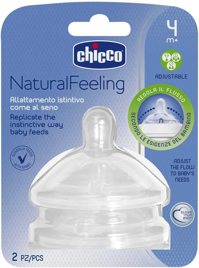 Chicco CHI Silikoniniai buteliuko žindukai NATURAL FEELING, 2 vnt. (reguliuojama tėkmė)
