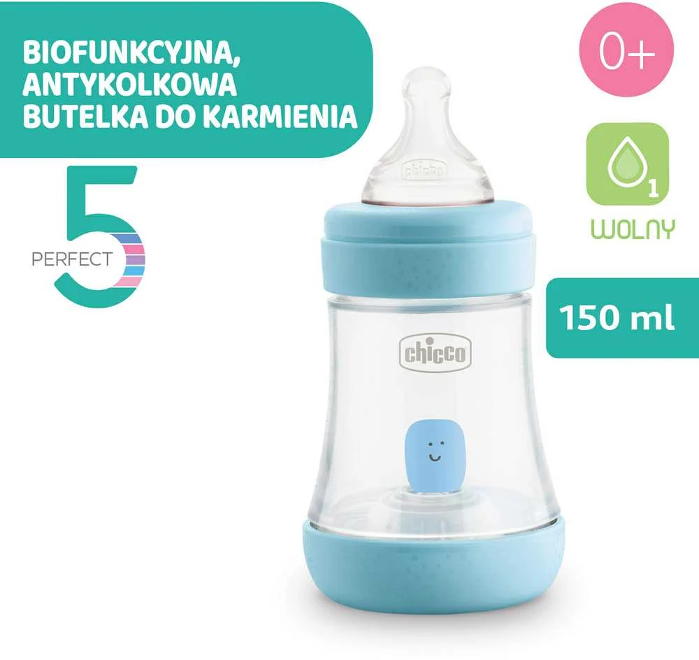 "Chicco" buteliukas Perfect5 0M+150ml mėlynas silikoninis