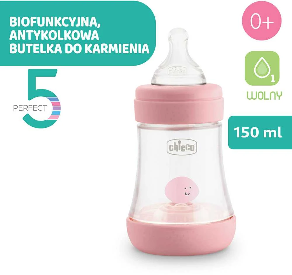 "Chicco" buteliukas Perfect5 0M+150ml rožinis silikoninis