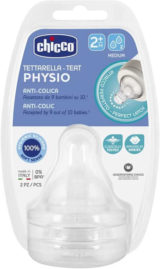 Chicco Tetina Physio 2m+ Silicona F/ Medium 2U silikoninė soskė buteliukui