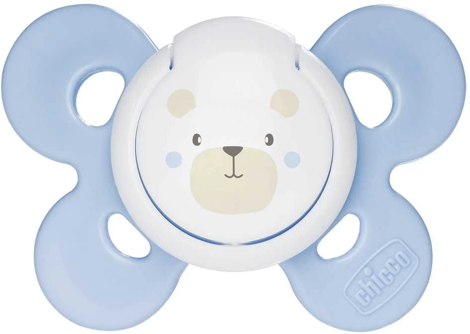 CHICCO Ortodontinis žindukas PHYSIO COMFORT su sterilizavimo dėklu, 0-6M, Iš "Mum effect" silikono