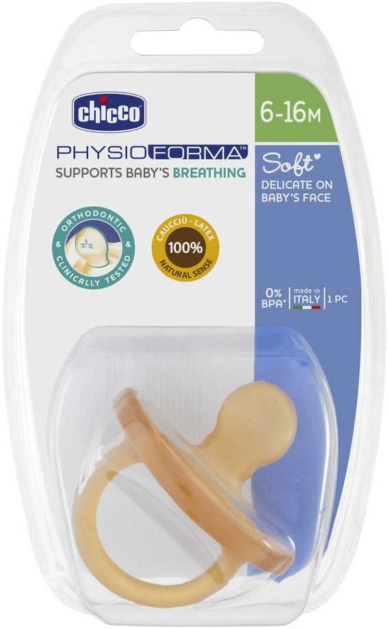 CHICCO žindukas ortodontinis PHYSIO SOFT, 6-12M+, Iš latekso