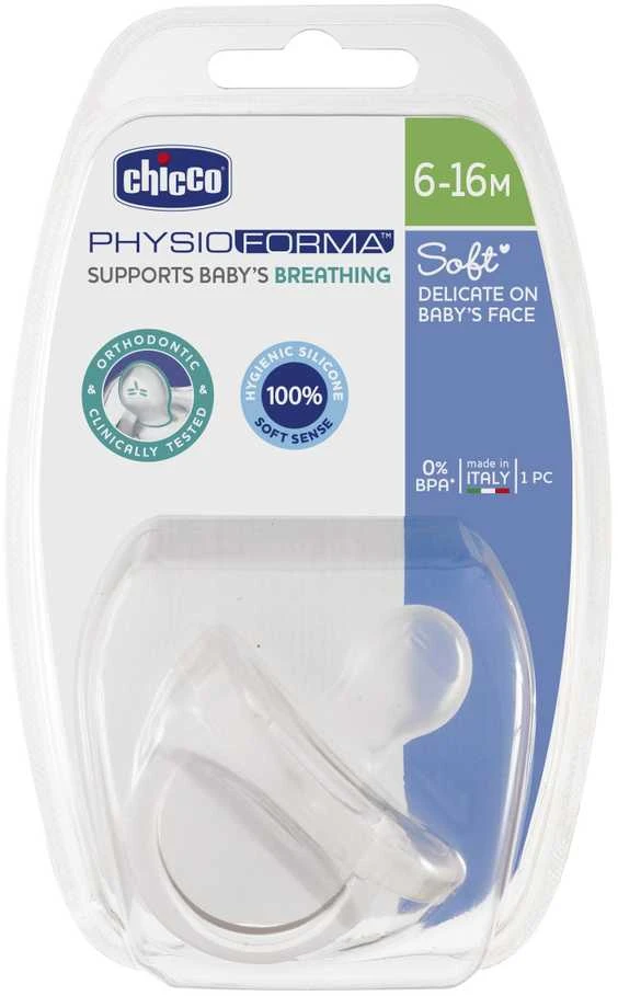 CHICCO Žindukas ortodontinis PHYSIO SOFT, 6-12M+, Iš silikono