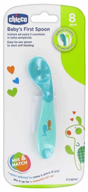 CHICCO 00016100200000 Pirmas šaukštas mėlynas 8m+