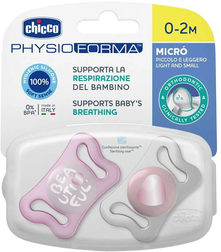 Chicco Čiulptukas nusiraminimui micro silikon róż 2vnt. 0-2m