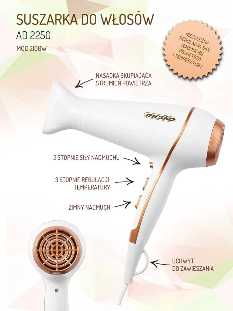 Plaukų džiovintuvas Dryer for hair Adler MESKO MS 2250 (2100W, baltos spalvos)
