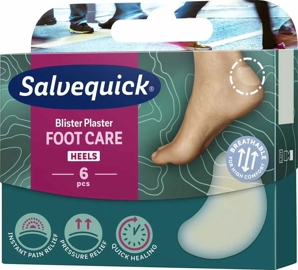Salvequick Salvequick Hydrocolloid pėdų apsaugos pleistrai, vidutiniai, 6 vnt