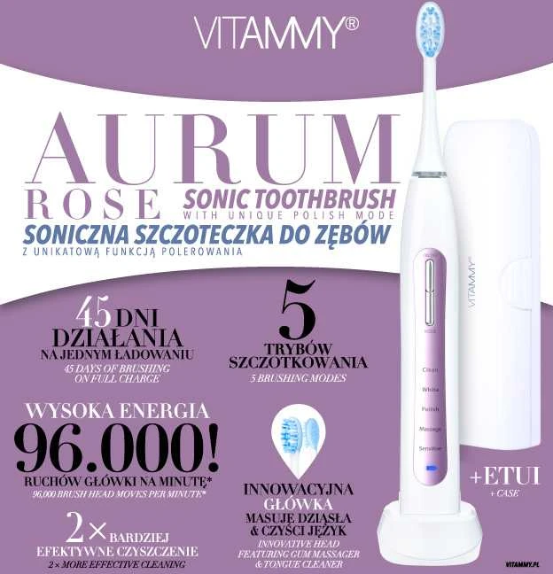 Vitammy Aurum Rose šepetėlis su įkrovikliu ir dėklu