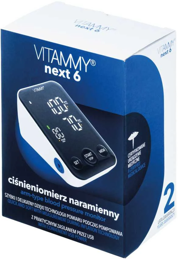 Vitammy kraujospūdžio matuoklis VITAMMY NEXT 6 Viršutinės rankos kraujospūdžio matuoklis su manžete 22-40 cm su matavimu pripučiant ir balso funkcija -: Standartinis