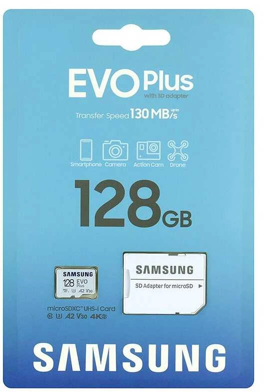 Atminties kortelė Samsung EVO Plus microSD 128 GB, Baltos spalvos