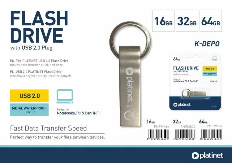 Atmintinė Platinet Metal Atsparus vandeniui 64GB USB 2.0