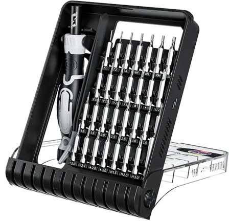 JAKEMY JM-8189A 32in1 atsuktuvas su tiksliais pincetais (juodas)