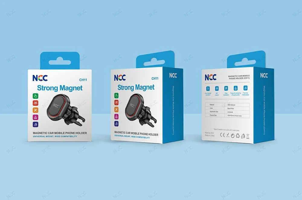 Automobilinis universalus telefono laikiklis NCC (CH11) tvirtinamas ant ventiliacijos grotelių, magnetinis, juodas