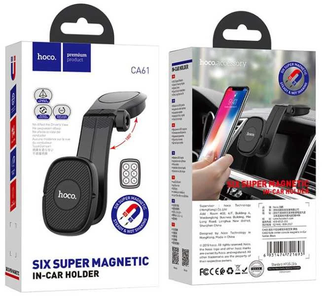 Automobilinis universalus telefono laikiklis Hoco CA61 Kaile tvirtinamas ant prietaisų skydelio, magnetinis juodas