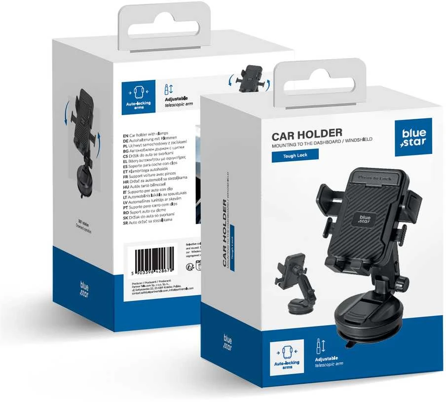 BlueStar „Blue Star Mėlynas STAR Tough Lock“ automobilio laikiklis priekiniam stiklui, juodas
