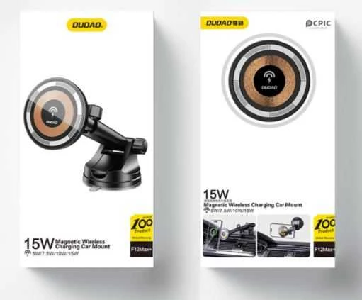 Magnetinis automobilinis laikiklis Dudao F12MAX+ su Qi indukciniu įkrovikliu, 15W (juodas)