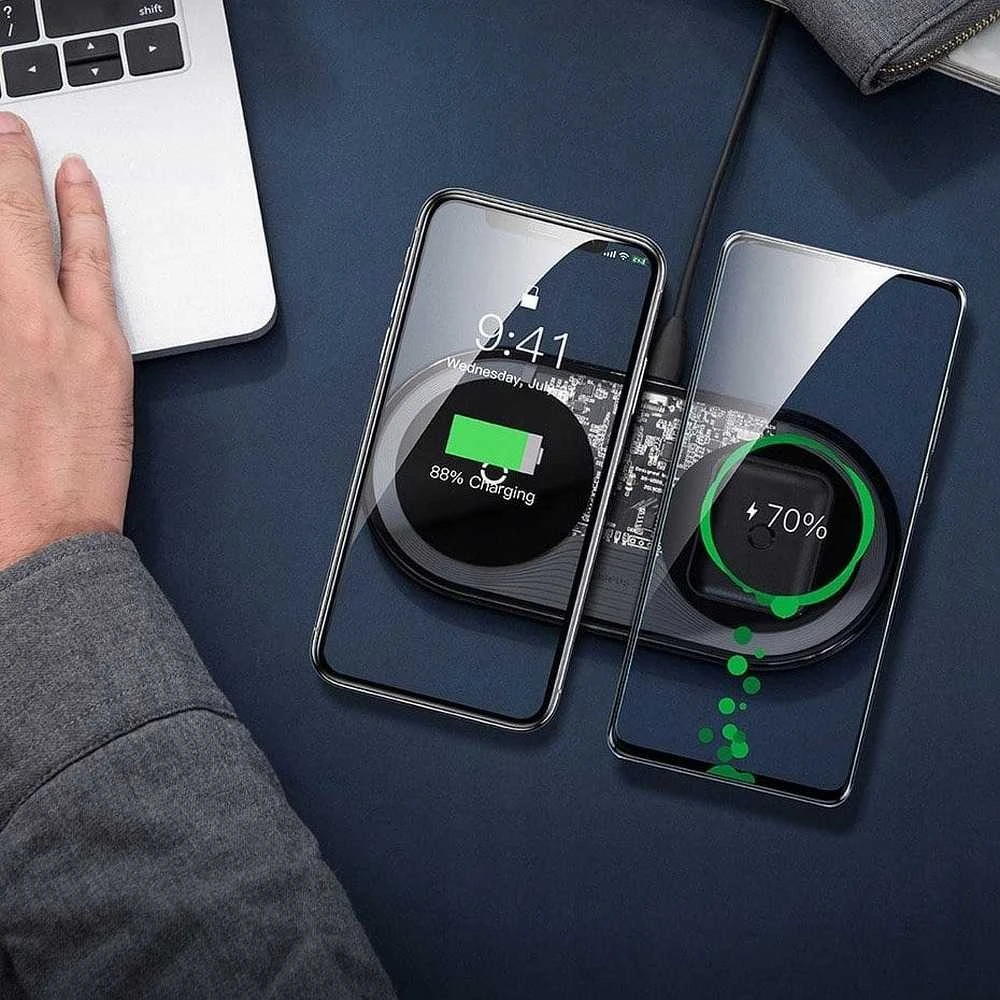 Belaidis įkroviklis Baseus 2in1 (WXJK-01) Phones+Pods (USB-C 18w) juodas