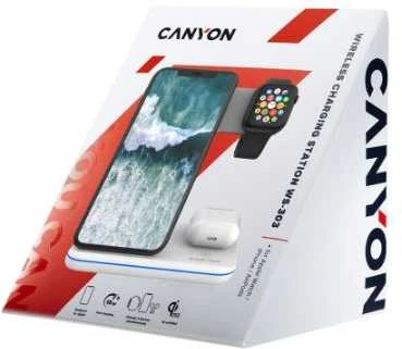Universalus Belaidis įkroviklis Canyon 3in1 Wireless Charger WS-303, tinka vienu metu įkrauti Apple Watch, iPhone ir Airpods