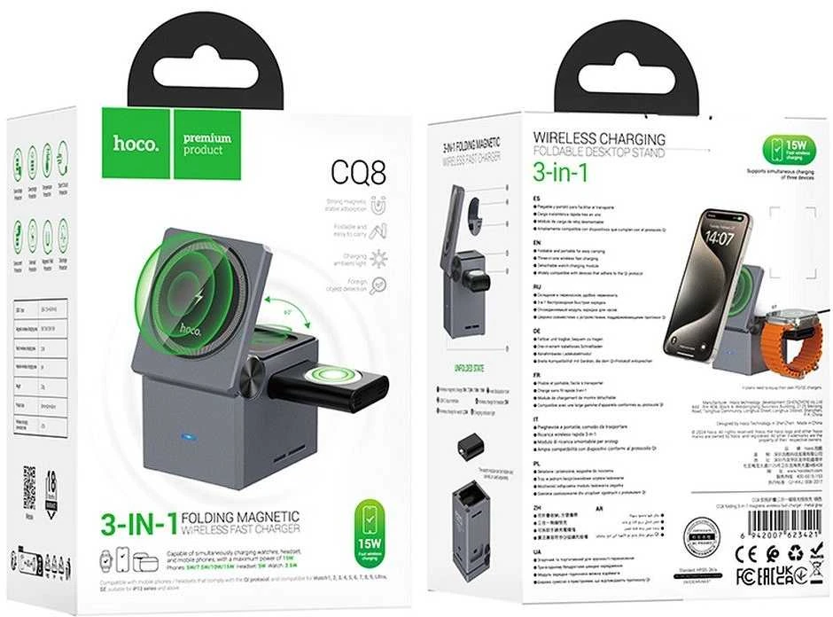 Belaidis įkroviklis Hoco 3in1 (CQ8) (MagSafe) (Phone; Pods; Watch) 15W juodas