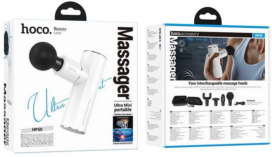 Hoco MASAŽUOKLIS MINI (HP50) (25W; 2000mAh; 1600-3200rpm; 4 masažiniai antgaliai)