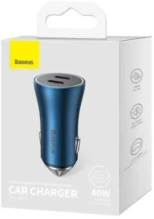 Baseus Golden Contactor Pro automobilinis įkroviklis 2x USB-C 40W - mėlynas
