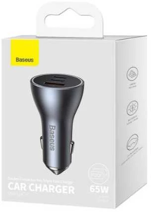 Baseus Automobilinis įkroviklis 12-24V 65W USB + 2xUSB-C QC4+ PD3.0, pilkas