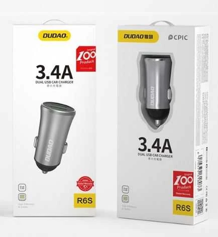 Įkroviklis automobilinis Dudao (2xUSB; 3.4A) sidabrinis
