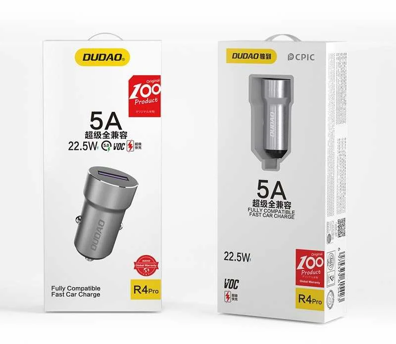 Įkroviklis automobilinis Dudao R4Pro (1xUSB; 5A; 22,5W) pilkas
