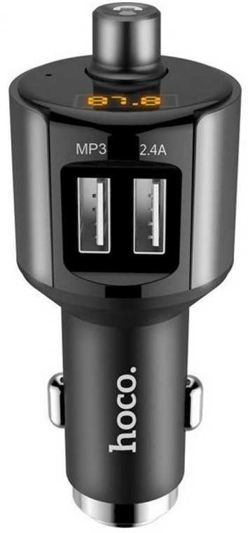 Gsm City Automobilinis įkroviklis + FM siųstuvas Hoco E19 Smart vehicle (bluetooth, 2.4A) pilkas
