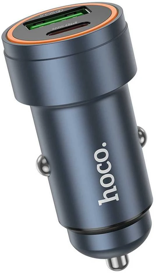 Automobilinis įkroviklis Hoco 2 x USB C PD QC3.0 45W NZ16B metalinis pilkas