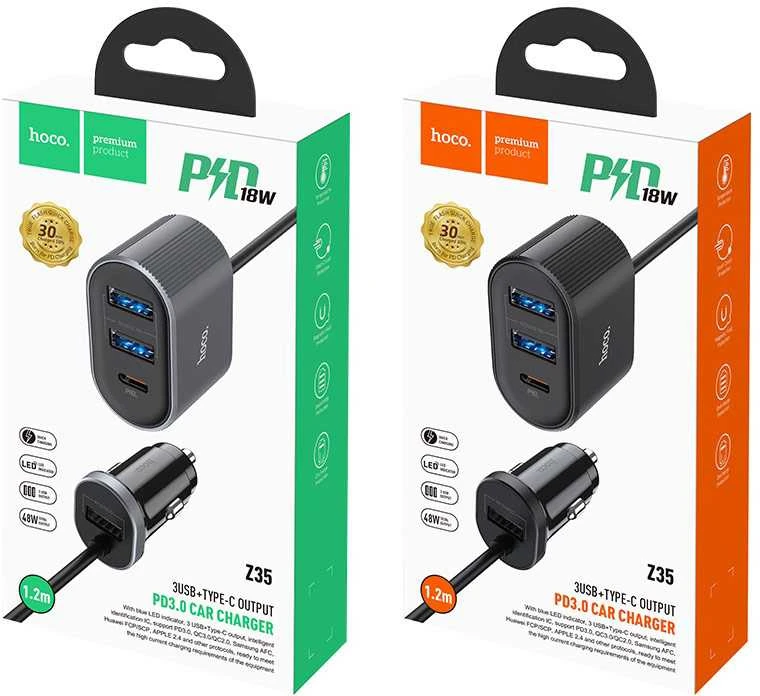 Partner Telecom Įkroviklis automobilinis Hoco Z35 Quick Charge 18W (2xUSB 1xType-C 3A) juodas