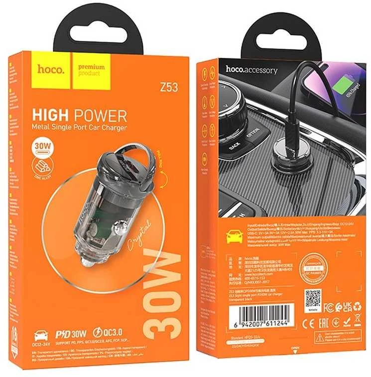Įkroviklis automobilinis Hoco Z53 30W (USB-C) juodas