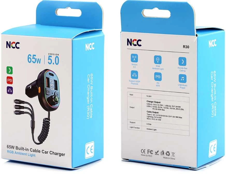 Įkroviklis automobilinis NCC R30 (65W) juodas